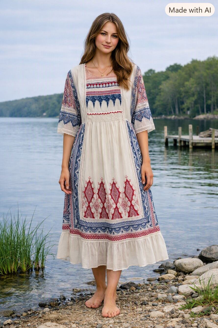 Anthropologie Maeve Toronto Embroidered Peasant Midi Dress Boho Gauze Small - Picture 1 of 15